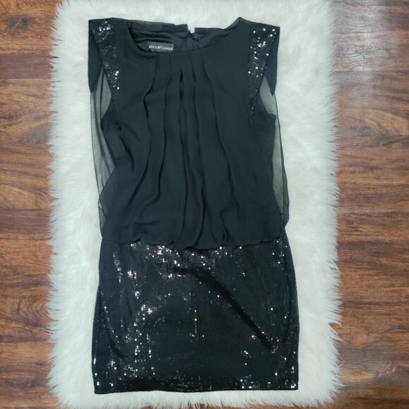 Jessica McClintock Womens 12 Pleated Sequins Blouson Cocktail Mini Dress Black - Picture 8 of 13